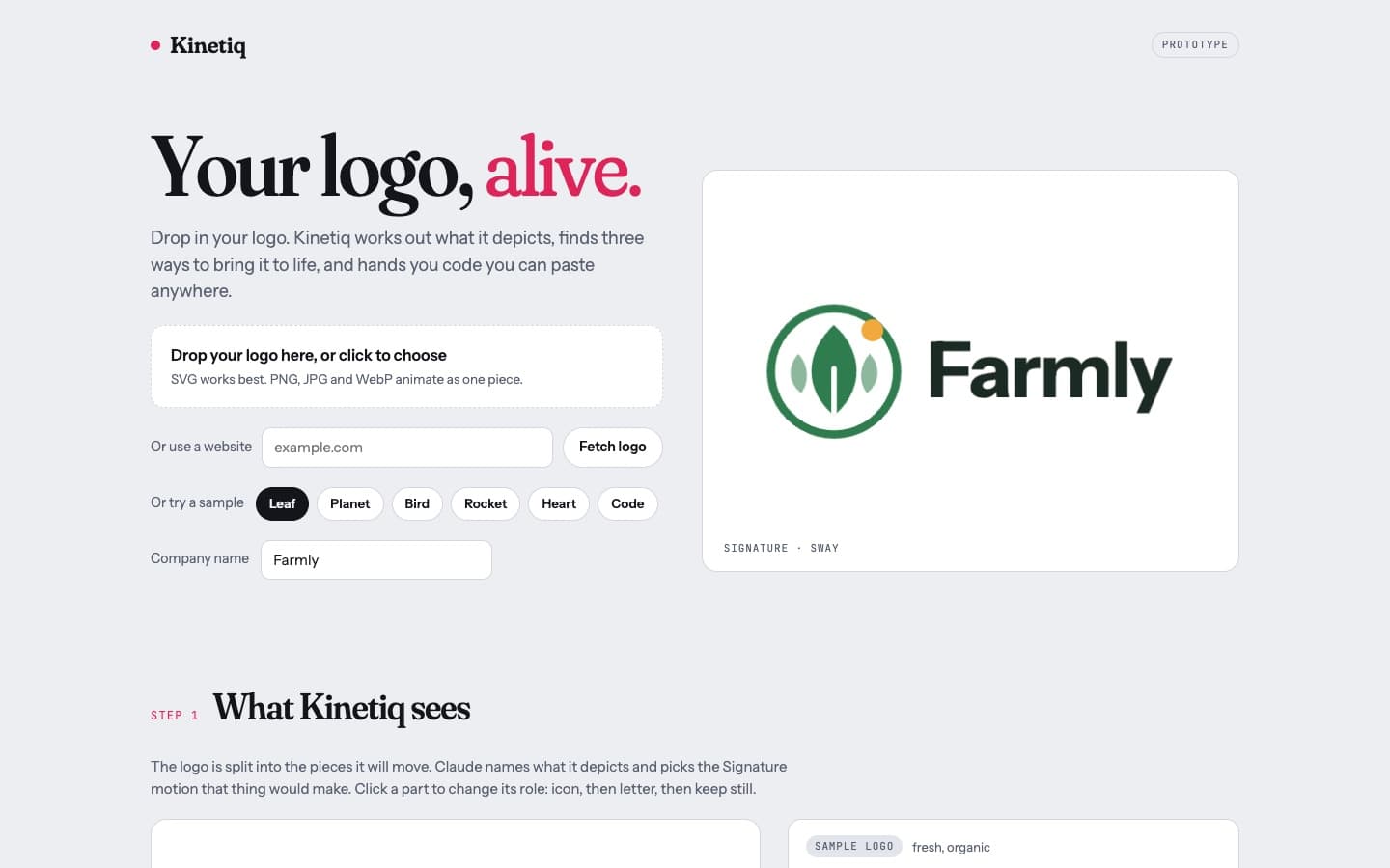 Kinetiq: Your logo, alive: three animations and code you can paste anywhere