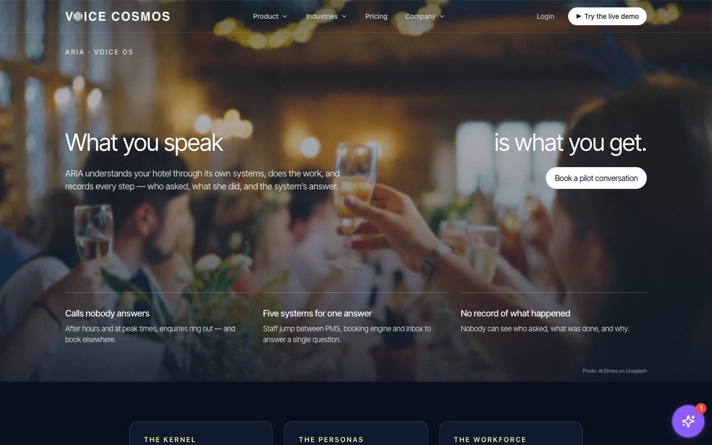 VoiceCosmos: ARIA answers every booking enquiry, day and night